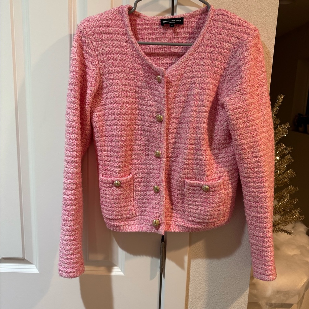 Generation Love Pink Textured Button-Front Cardigan